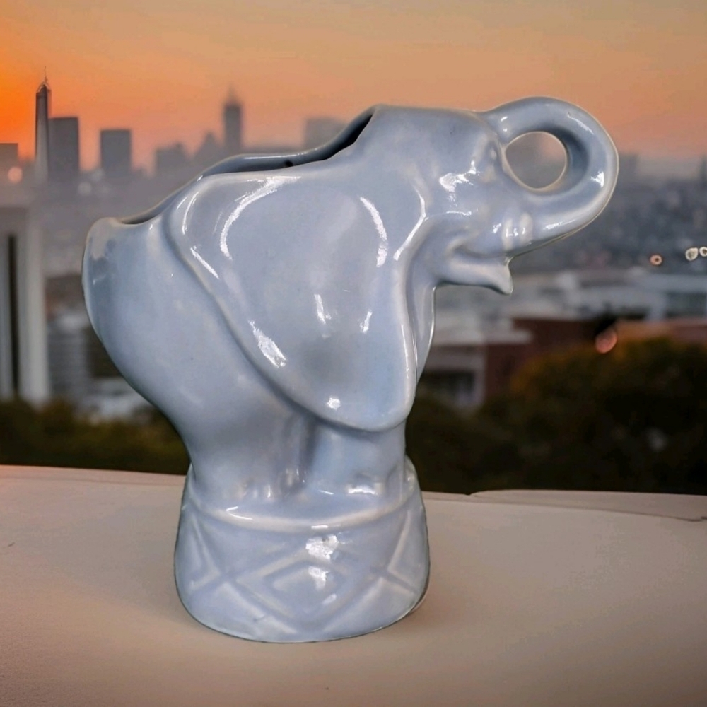 Vintage Niloak Pottery Circus Elephant Planter Light Blue  **NICE**